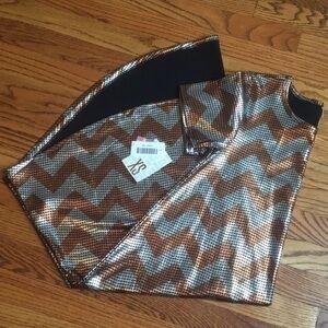 NEW LuLaRoe ELEGANT Metallic Bronze Formal Chevron Carly High Low Swing Dress XS